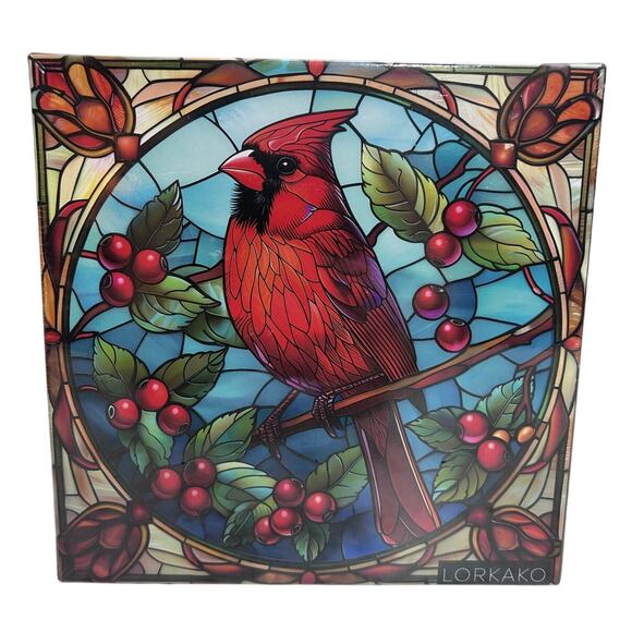 Lorkako Cardinal Bird Stained Glass Jigsaw Puzzle 1000 Piece Adult Red Blue New - Picture 1 of 8